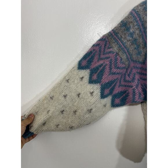 Vtg Wool Grandma Nordic Chunky Knit Scandi Cottage Whimsical Fair Isle Sweater L - Picture 5 of 14